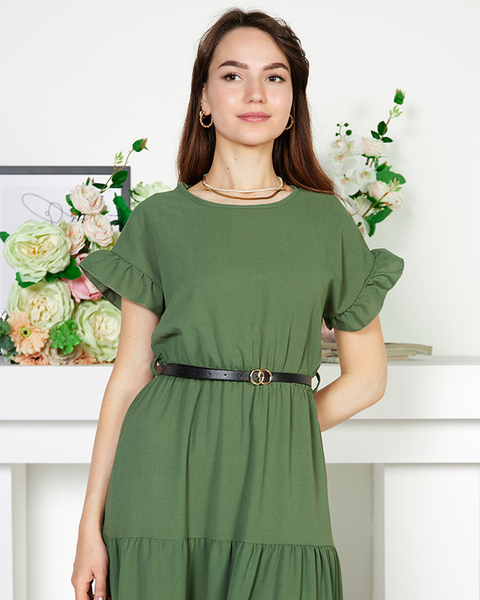 Damska sukienka z falbankami w kolorze khaki - Odzież