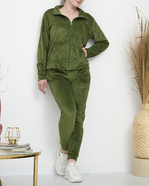 Damski welurowy komplet dresowy w kolorze zielonym- Odzież