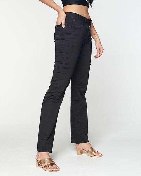 Damskie proste spodnie materiałowe w czarnym kolorze - Odzież