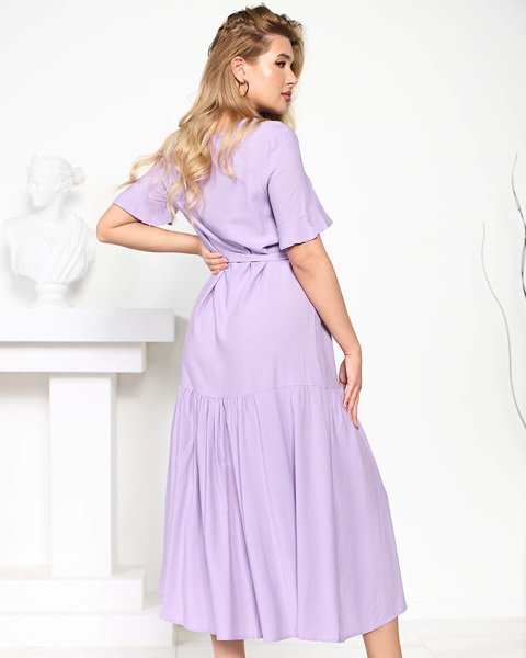 Fioletowa damska maxi sukienka z wiązaniem - Odzież 