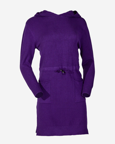 Fioletowa damska tunika swetrowa z kapturem- Odzież