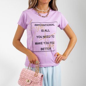 Fioletowa koszulka damska z napisem - Odzież