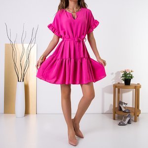 Fuksjowa damska sukienka mini z falbankami - Odzież
