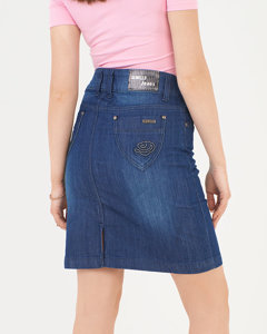 Granatowa jeansowa damska spódnica przed kolano - Odzież