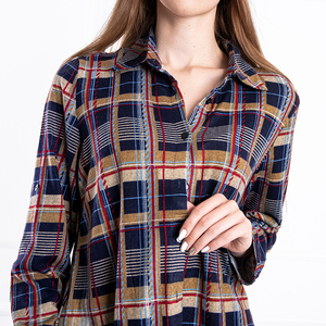 Granatowa koszula damska w kratę- Odzież