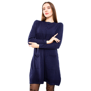 Granatowa sweterkowa cienka sukienka mini - Odzież
