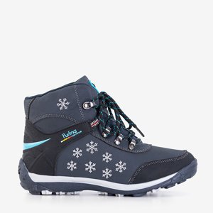 Granatowe damskie buty a'la śniegowce ze śnieżynkami Flakes - Obuwie
