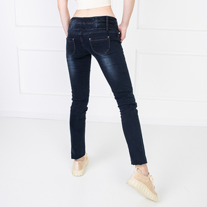 Granatowe damskie proste jeansy - Odzież