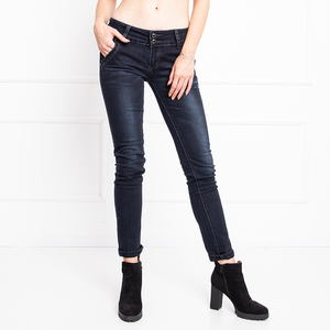 Granatowe damskie spodnie jeansowe - Odzież