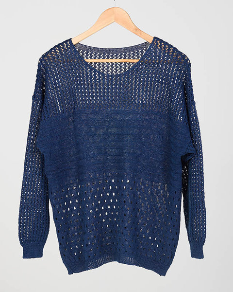Granatowy ażurowy damski sweter - Odzież