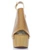 Jasnobrązowe ażurowe damskie sandały na słupku Sottey - Obuwie