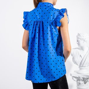 Kobaltowa bluzka damska w groszki - Odzież