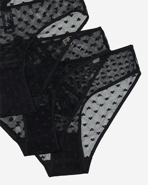 Komplet czarnych majtek damskich typu figi w serduszka 3/pak - Bielizna