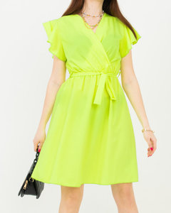 Neonowa żółta damska sukienka mini z wiązaniem - Odzież