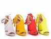 Neonowe żółte sandały na wyższym słupku z cholewką Lanaline - Obuwie