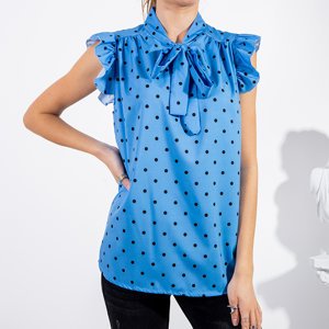 Niebieska bluzka damska w groszki - Odzież