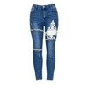 Niebieskie jeansy z marszczeniami i ozdobami - Spodnie