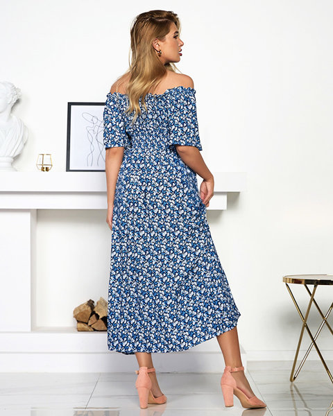 Niebiesko- biała sukienka maxi z kwiatowym wzorem- Odzież 