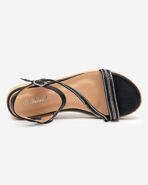 OUTLET Czarne damskie błyszczące sandały z cyrkoniami Spirade - Odzież