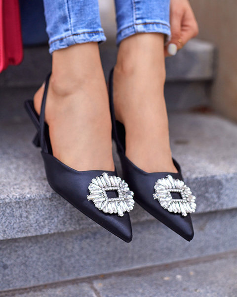 OUTLET Czarne damskie buty bez pięty na obcasie Arga - Obuwie