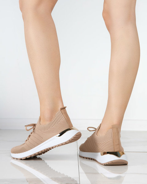 OUTLET Damskie jasnobrązowe tkaninowe buty sportowe Erina - Obuwie