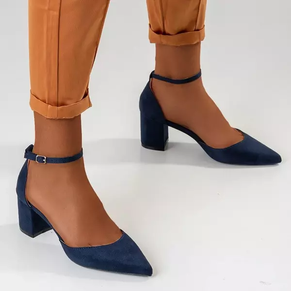 OUTLET Granatowe damskie sandały na słupku Rumila - Obuwie