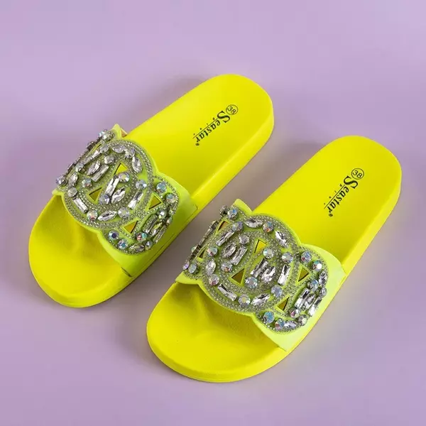 OUTLET Neonowe żółte gumowe klapki z ozdobami Masandra - Obuwie