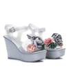 OUTLET Szare sandały na koturnie ozdobione kwiatami Nerweta - Obuwie