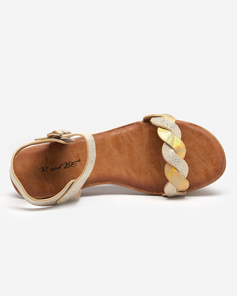 OUTLET Złote damskie sandały ze wstawkami holograficznymi Neluna - Obuwie