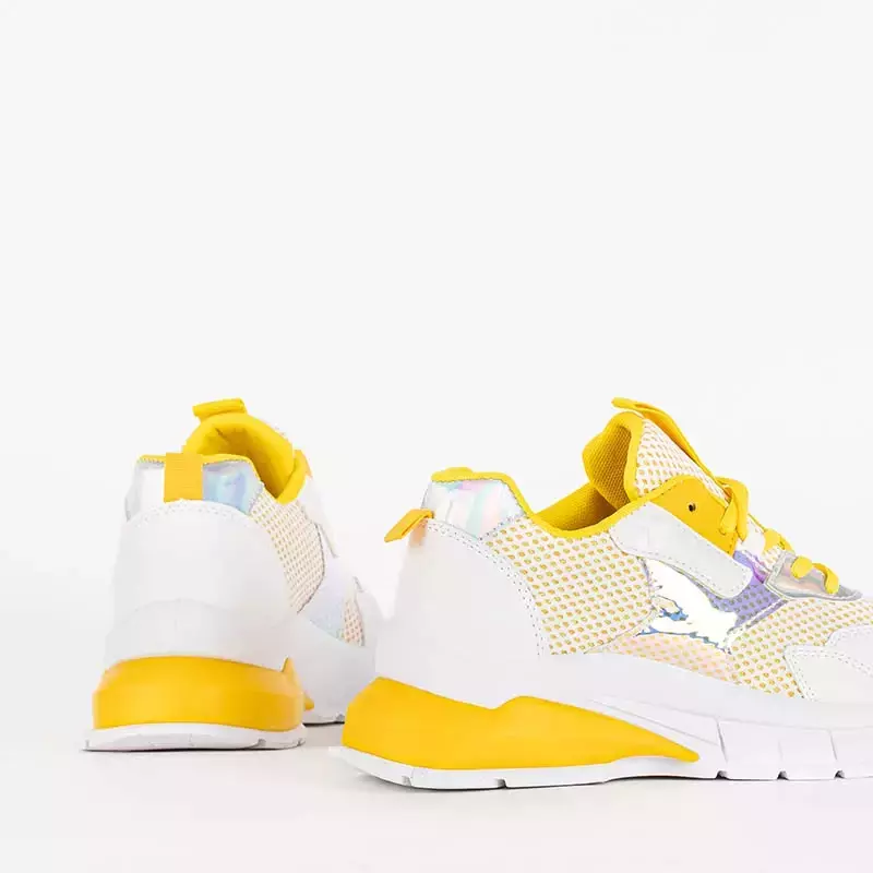 OUTLET Żółte sneakersy damskie z holograficzną wstawką Zisori - Obuwie