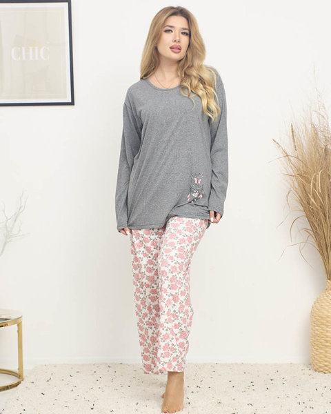 Piżama damska z printem w kwiaty w kolorze ciemnoszarym PLUS SIZE- Odzież