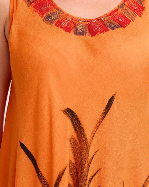 Pomarańczowa damska wzorzysta narzutka typu sukienka w kwiaty - Odzież