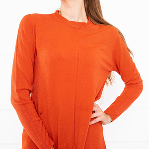 Pomarańczowa sweterkowa cienka sukienka mini - Odzież