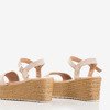 Pudrowe damskie sandały na koturnie Bussia - Obuwie