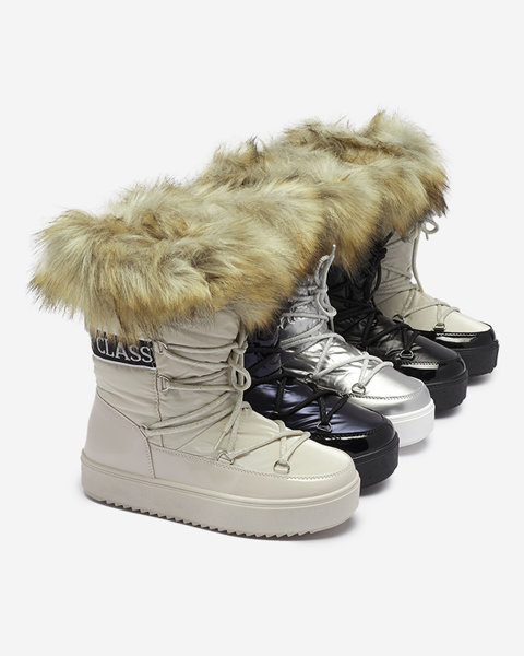 Royalfashion Beżowe damskie wsuwane buty a'la śniegowce z futerkiem Lilitsa