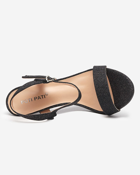 Royalfashion Czarne sandały damskie na szpilce z brokatem Flamido