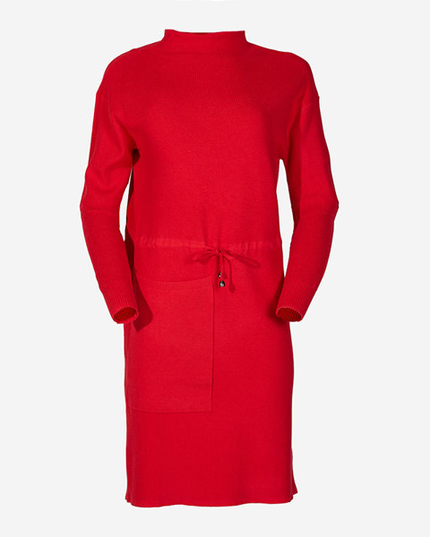 Royalfashion Czerwona damska sukienka swetrowa z golfem