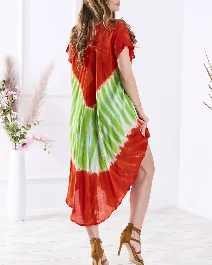 Royalfashion Czerwona narzutka typu sukienka z kolorowym printem i haftem 