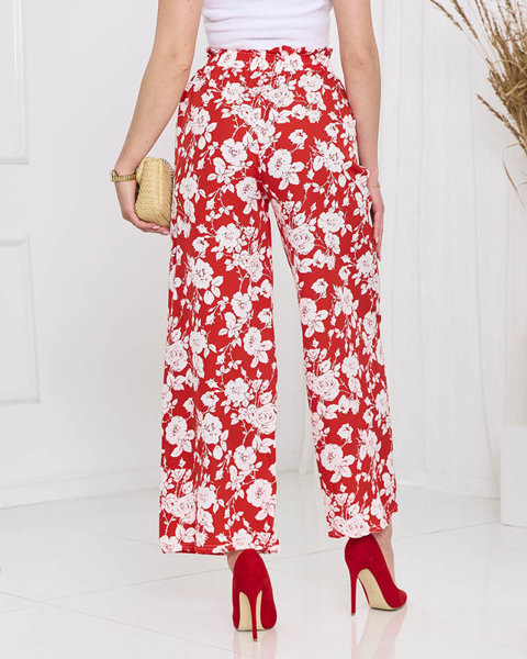 Royalfashion Damskie czerwone kwiatowe spodnie typu palazzo