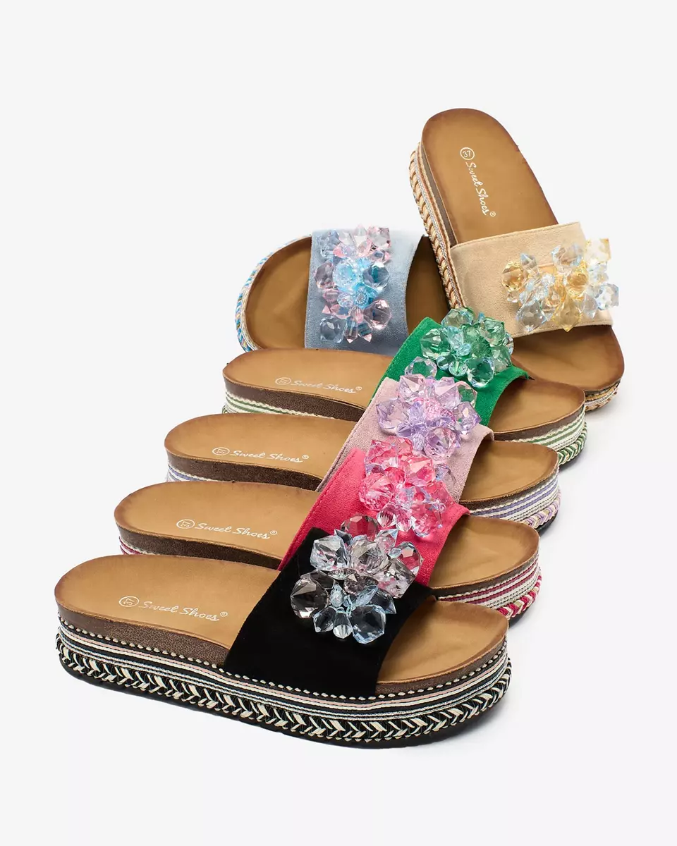 Royalfashion Damskie klapki z kryształkami w kolorze fuksjowym Bollah
