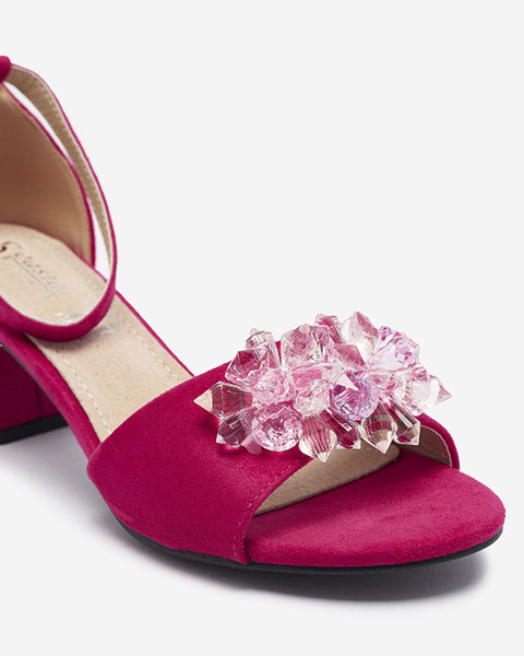 Royalfashion Fuksjowe sandały damskie na słupku z ozdobnymi kryształkami Cerosso