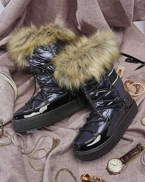Royalfashion Granatowe damskie lakierowane buty a'la śniegowce Luccav