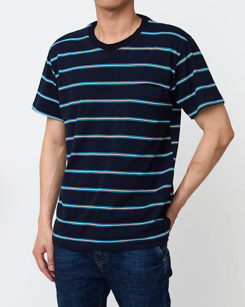 Royalfashion Granatowy męski bawełniany t-shirt w paski