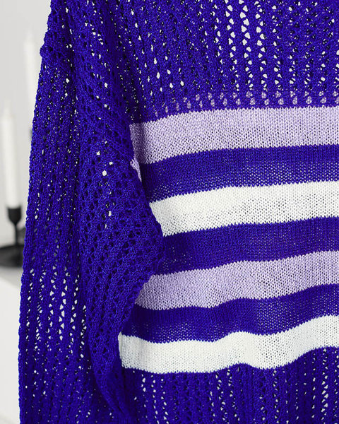 Royalfashion Kobaltowy ażurowy damski sweter w paski