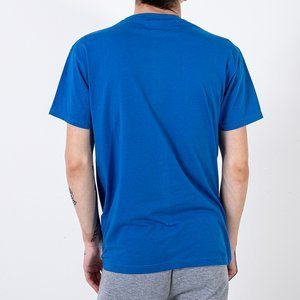 Royalfashion Kobaltowy bawełniany męski t-shirt z printem