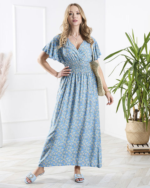 Royalfashion Kwiecista damska sukienka midi w niebieskim kolorze 