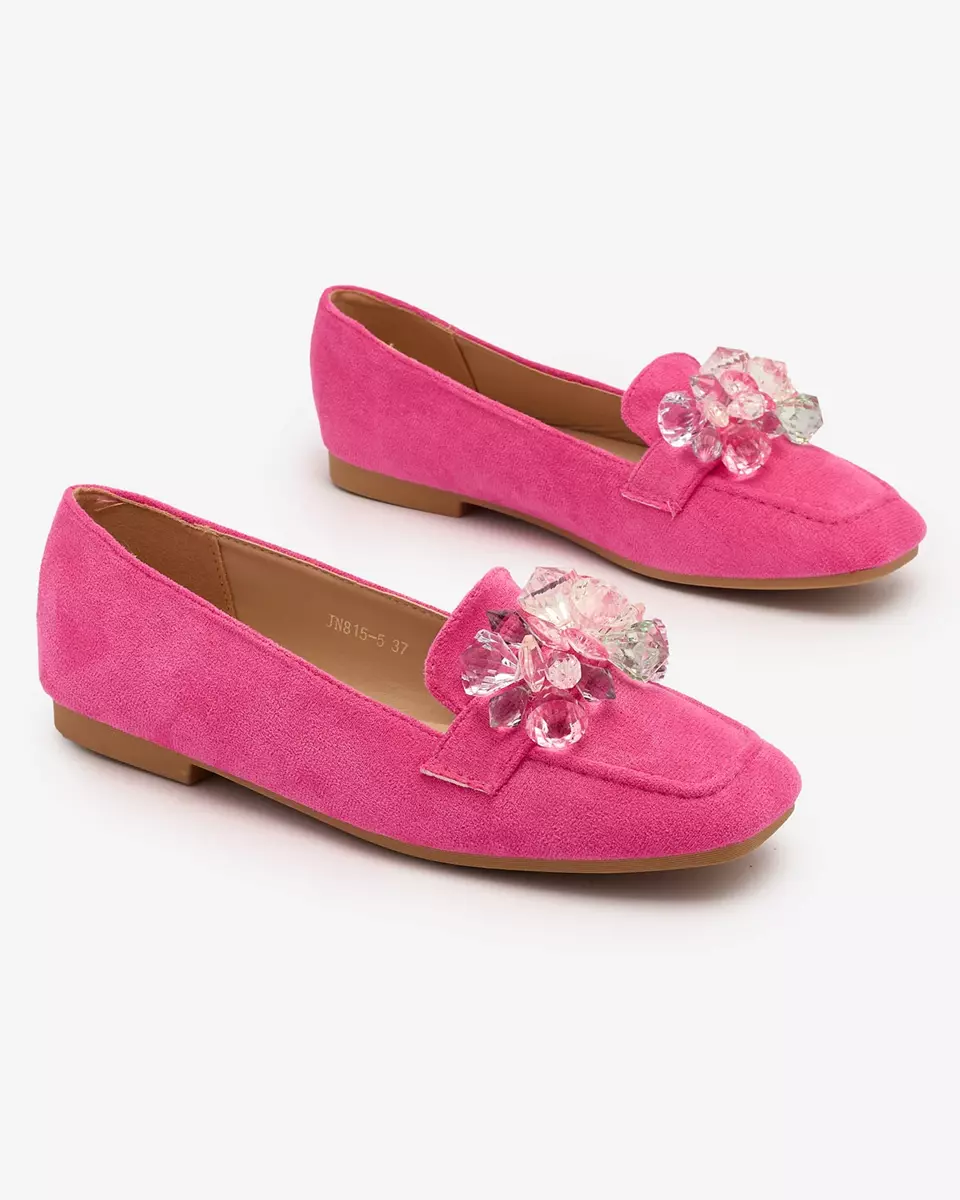 Royalfashion Neonowe różowe damskie mokasyny z kolorowymi kryształkami Setmika