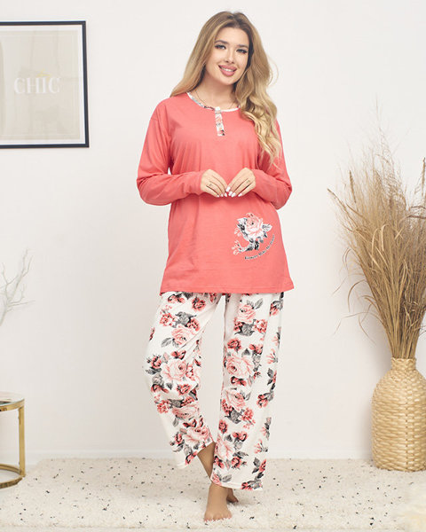 Royalfashion Różowa piżama damska z printem w kwiaty PLUS SIZE