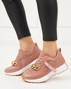 Royalfashion Różowe damskie buty sportowe ze złotym łańcuszkiem Nerika