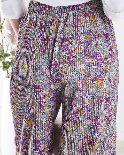 Royalfashion Wzorzyste szerokie spodnie damskie w kolorze fioletowym